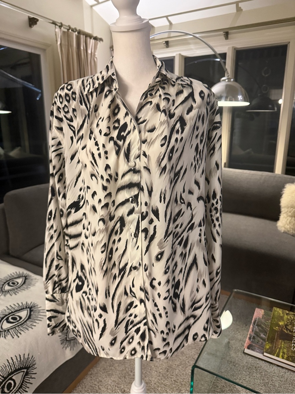 Vintage Helen Fabian’s New York Black & White Animal Print Button-Front Blouse